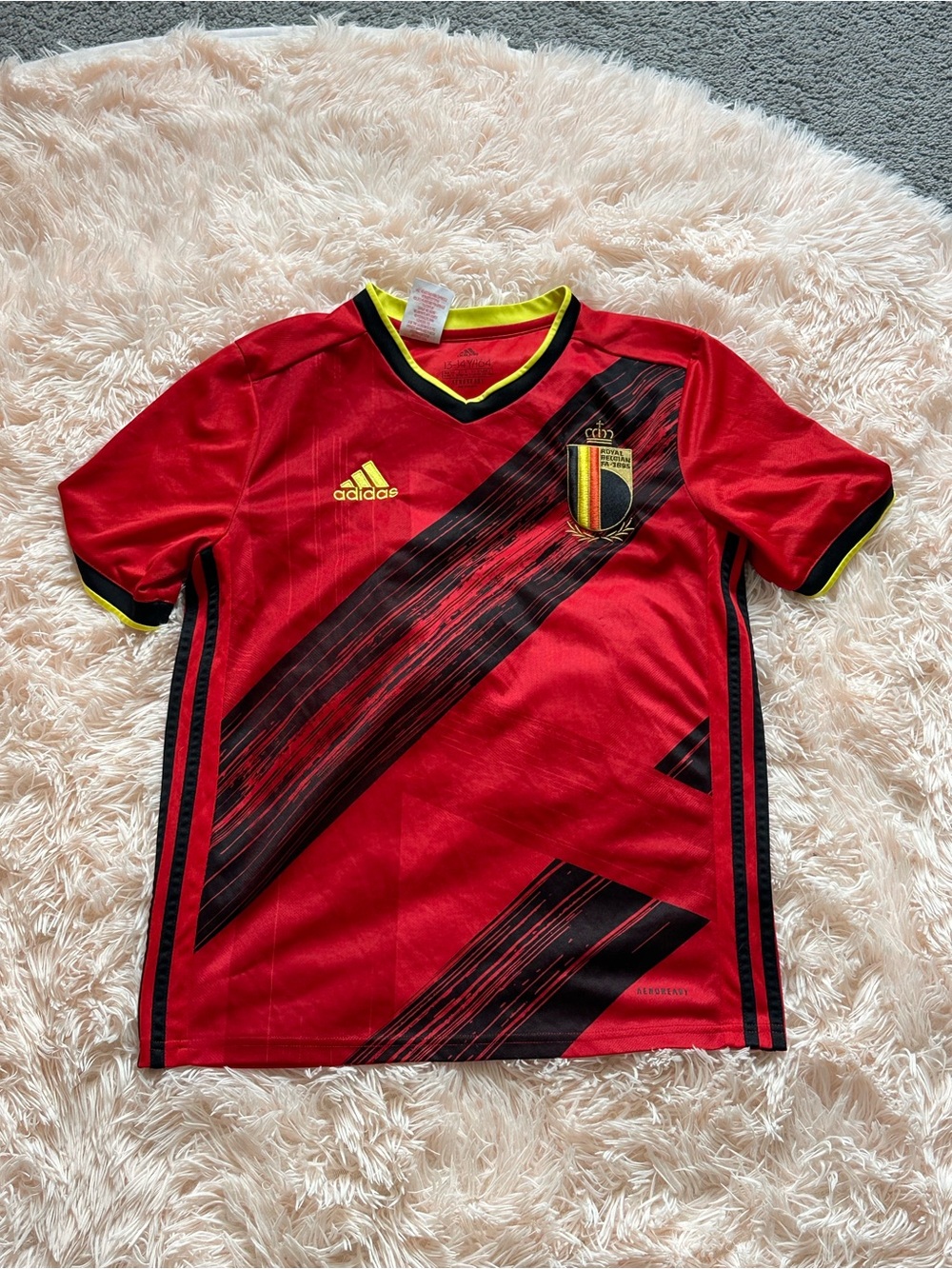adidas Kids Red Soccer Jersey with Black Stripe Accents